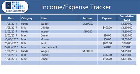 Excel Income Expense Template