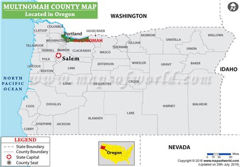 Multnomah County Map, Oregon