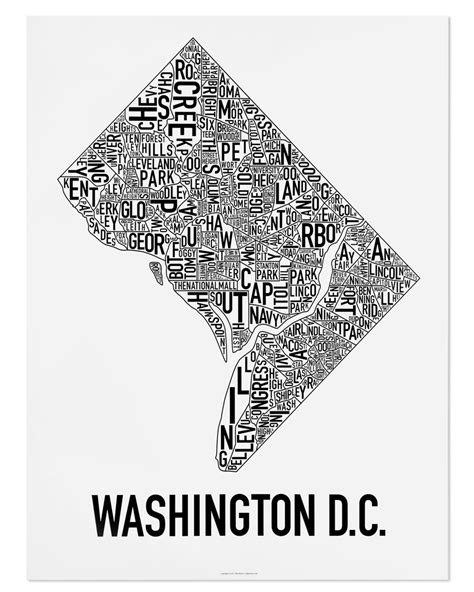 Washington DC Neighborhood Map 22" x 28" Classic Black & White Poster