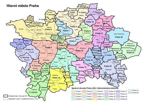 Prague district map - Prague city map districts (Bohemia - Czechia)