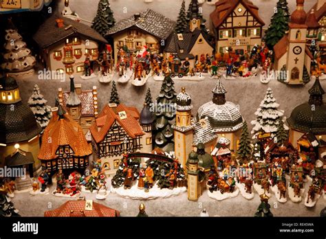 Miniature houses, figurines, Christmas village, Christmas market at the cathedral, old town ...