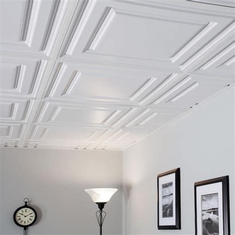 Genesis 24-in x 24-in Icon Relief White Textured 15/16-in Drop Ceiling TIles in the Ceiling ...
