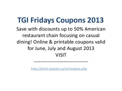 TGI Fridays Coupons Code June 2013 July 2013 August 2013