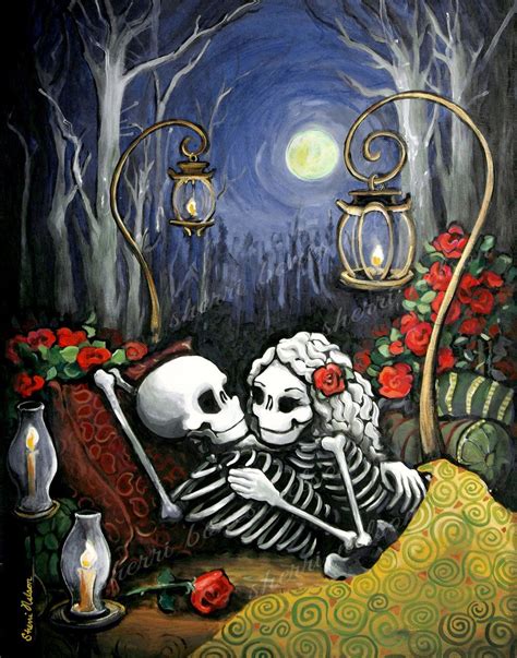 Mexican Folk Art Romantic Poster Day of the Dead Print Skeleton Couple ...