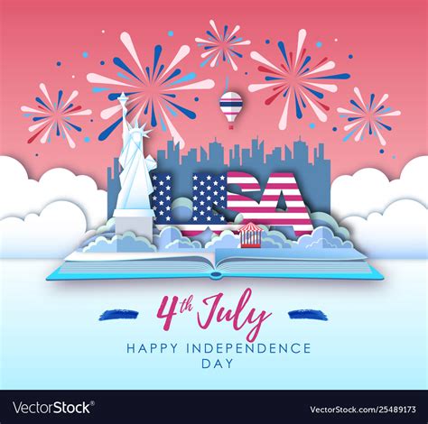 America independence day with firework Royalty Free Vector