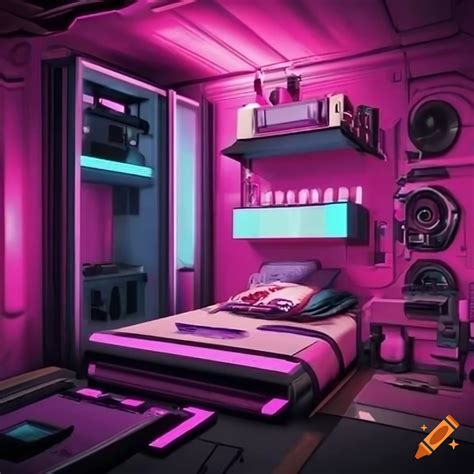 Sci fi mechanic's bedroom with blue accents on Craiyon