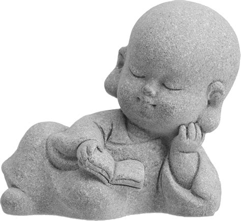 Amazon.com: Saim Cute Monks Figurine Sandstone Smiling Buddha Sculptures Baby Buddha Statue ...