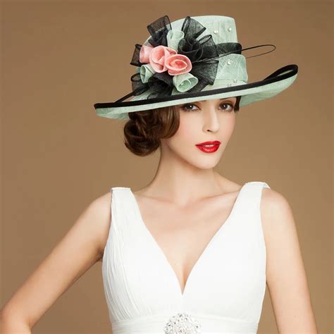 Luxury Elegant British diamond flower sinamay hat for women new ladies wedding church evening ...