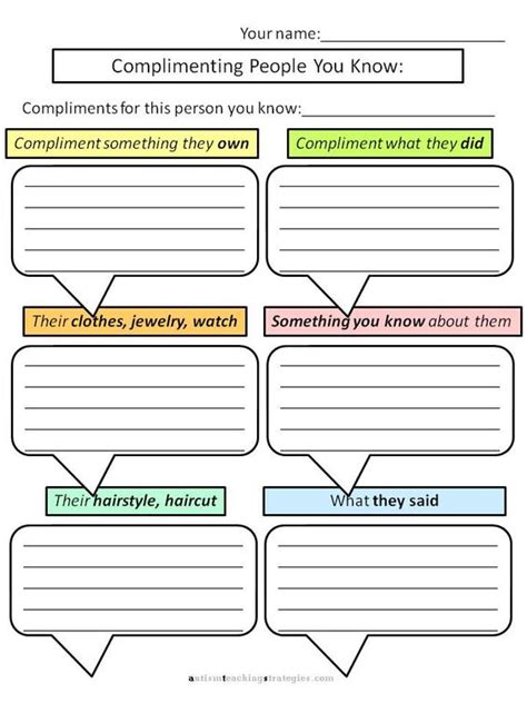 Here are some things you can compliment other people on. Try filling out this sheet before you ...