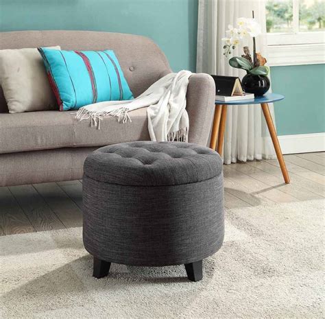 Round Grey Ottoman - Convenience Concepts 163060FGY