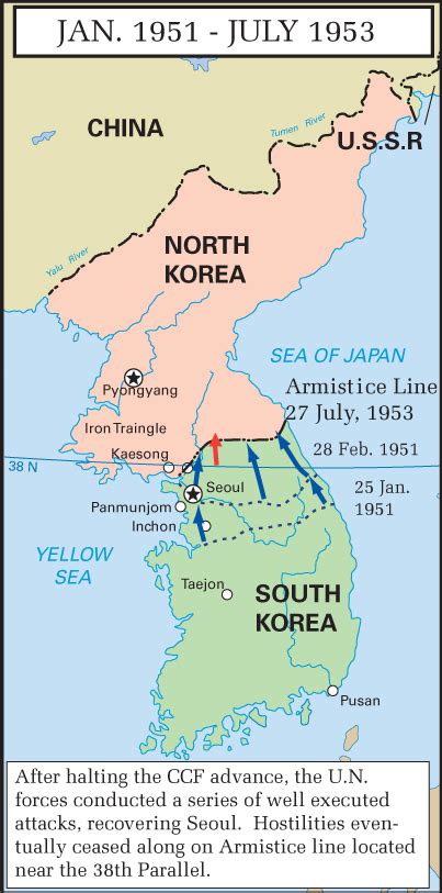 Map of the Korean War 1950-1953. Insets.