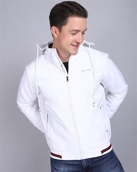 Buy Trendy Solid Hooded White Jacket Men at Great Price