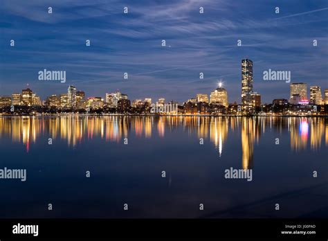 Boston Skyline Night Stock Photo - Alamy