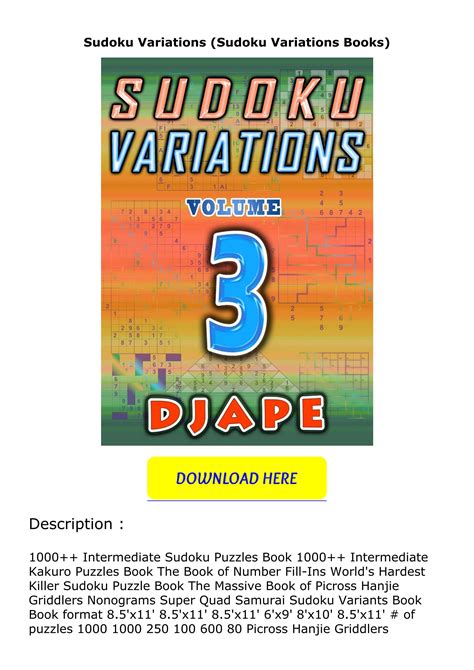 Download ⚡️PDF ️ Sudoku Variations (Sudoku Variations Books) by ...