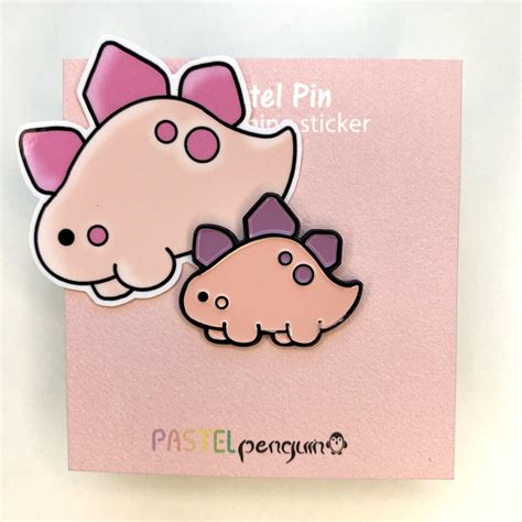 Pink Dinosaur Pin Matching Sticker Cute Stegosaurus - Etsy