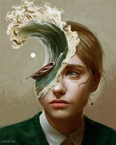 Digital Art Surreal Painting Woman Wave By Aykutaydogdu