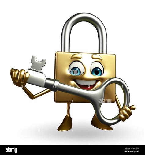 Cartoon Character of lock with key Stock Photo - Alamy