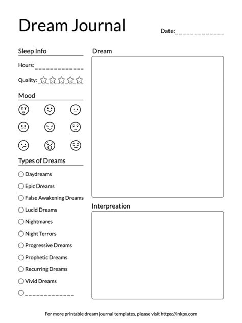 Free Printable Dream Journal in PDF, PNG, and JPG Formats · InkPx