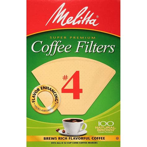 Melitta 624602 #4 8 To 12 Cup Natural Brown Cone Coffee Filters 100 ...