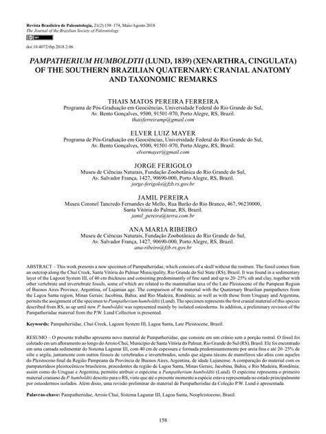 (PDF) Pampatherium humboldtii (Lund, 1839) (Xenarthra, Cingulata) of the Southern Brazilian ...