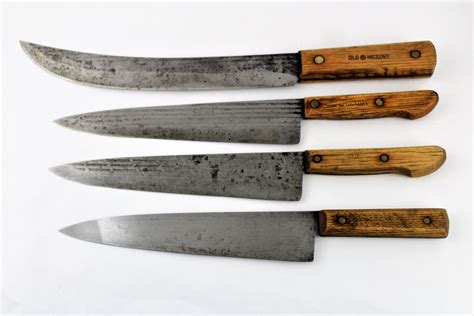 Vintage 1940s Set of Four Old Hickory Chef's Knives