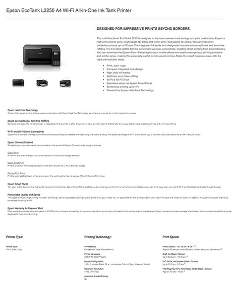 Epson EcoTank L3250 A4 Wi-Fi All-in-One Ink Tank Printer | Print, Scan ...