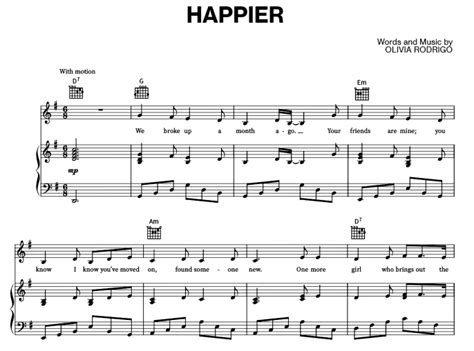 Olivia Rodrigo-Happier Free Sheet Music PDF for Piano | The Piano Notes