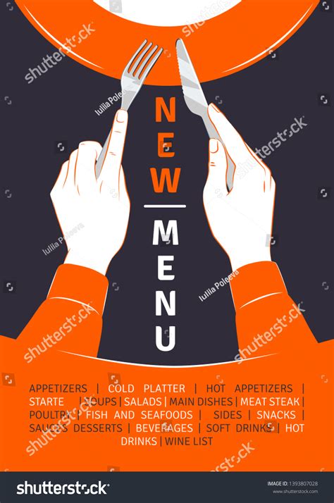 Bright Contrast New Menu Poster Hands Stock Vector (Royalty Free ...