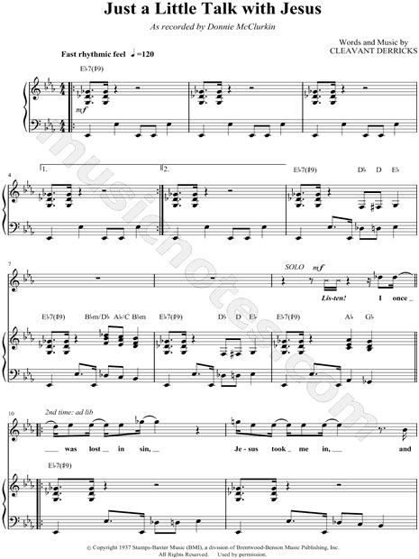 Donnie McClurkin "Just a Little Talk with Jesus" Sheet Music in Eb Major - Download & Print ...