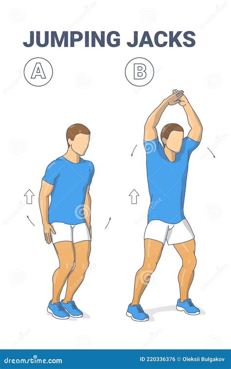 Man Doing Jumping Jacks Home Workout Exercise Diagram. Athletic Guy ...