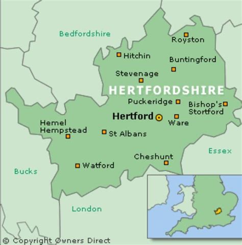 The home county of Hertfordshire, England. Stevenage, Hempstead, Hertford, Hitchin, County House ...