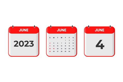 June 2023 calendar design. 4th June 2023 calendar icon for schedule ...