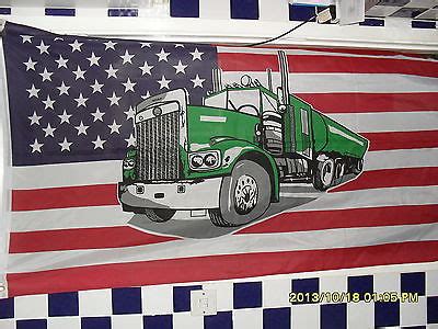 USA FLAG WITH SEMI TRUCK LARGE 5FT(152CM) X 3FT(92CM) SYN/FABRIC. TWO EYE HOLES | #489935969