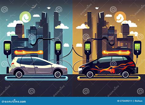 Vector Illustration Comparing Electric Versus Gasoline Car Suv ...