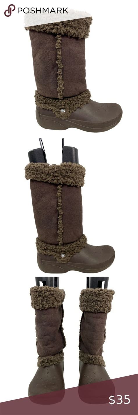 Crocs Faux Fur Lined Brown Boots Crocs Brown Rubber Faux Fur Lining Pull On Winter Boots Women's ...