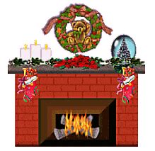 the fireplace is decorated with christmas decorations