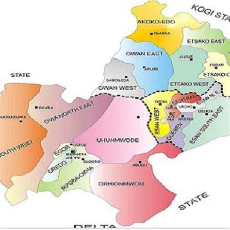 The map of Edo State showing the local governments and their capitals ...