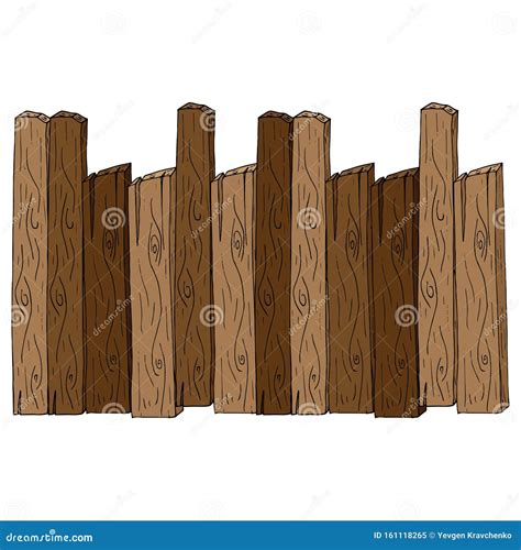 Wooden Fence. Vector of a Fence Made of Wooden Planks. Hand Drawn Board ...