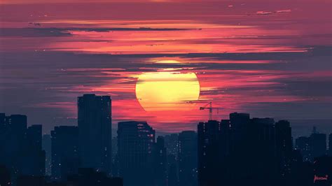 City Anime Sunset Tower Wallpapers - Wallpaper Cave