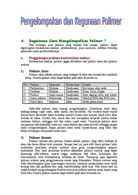 (DOC) Polimer-kegunaannya (1) | sarifatul hidayah - Academia.edu