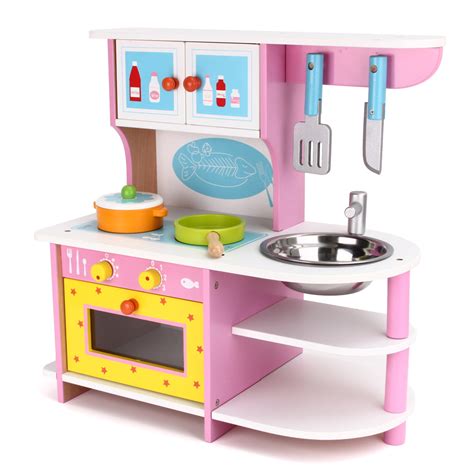 Moaere Wooden Play Kitchen Toy with Wood Kitchen Play Set Accessories for Toddler kids Girls ...