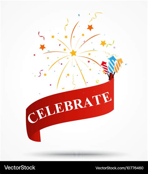 Celebration ribbon with fireworks Royalty Free Vector Image