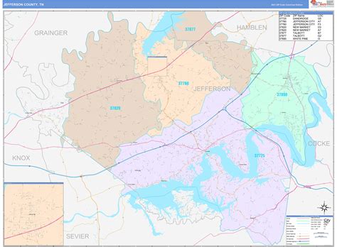 Jefferson County, TN Wall Map Color Cast Style by MarketMAPS - MapSales