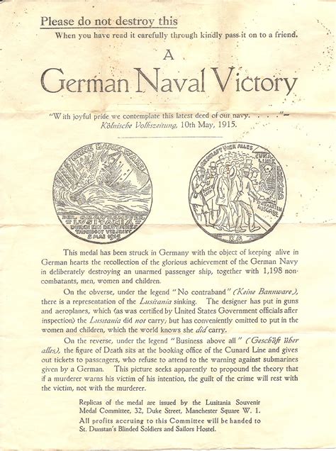 1916 Lusitania Propaganda Leaflet – North Shore Numismatic Society Vancouver