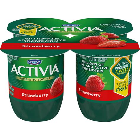 Dannon Activia Probiotic Blended Lowfat Yogurt Strawberry 4oz 4 Pack - Walmart.com