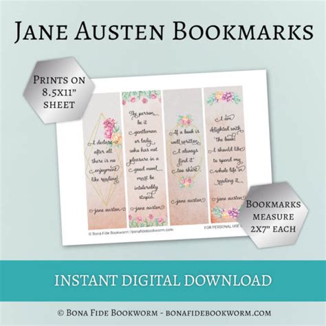 Printable Floral Jane Austen Bookmarks – Bona Fide Bookworm Printables