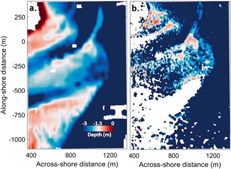 (a) Bathymetry data on 17 May 2012 and (b) estimated bathymetry on 17... | Download Scientific ...