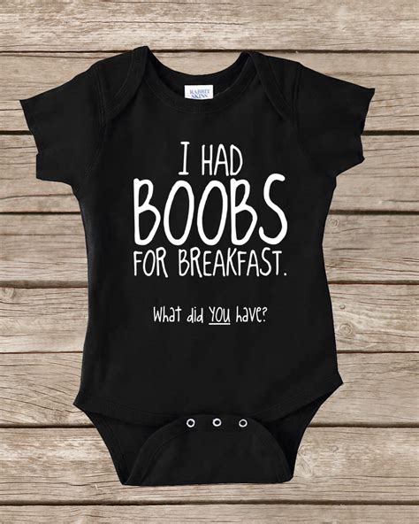 FUNNY BABY ONESIE 'BOOBS FOR BREAKFAST' [BLACK] CUTE BABY STUFF BABY ...