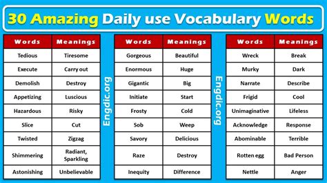 Daily Use Vocabulary Words with Meaning PDF - EngDic