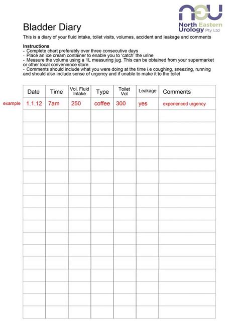 Pdf Printable Bladder Diary - Printable Templates